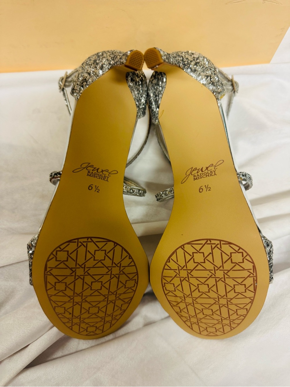 Badgley Mischka Silver Glitter Strappy Heels - Picture 3 of 4
